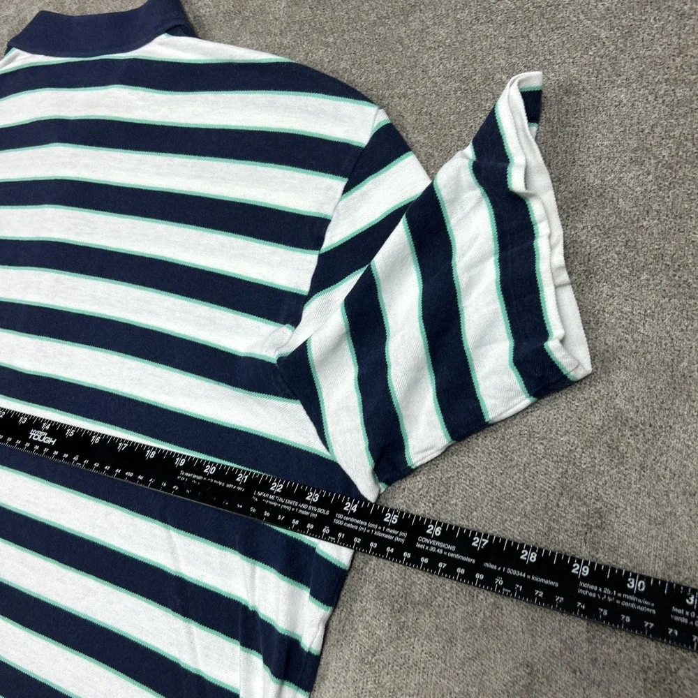Ralph Lauren Polo Shirt Mens XL Blue White Striped Linen Blend Summer Casual